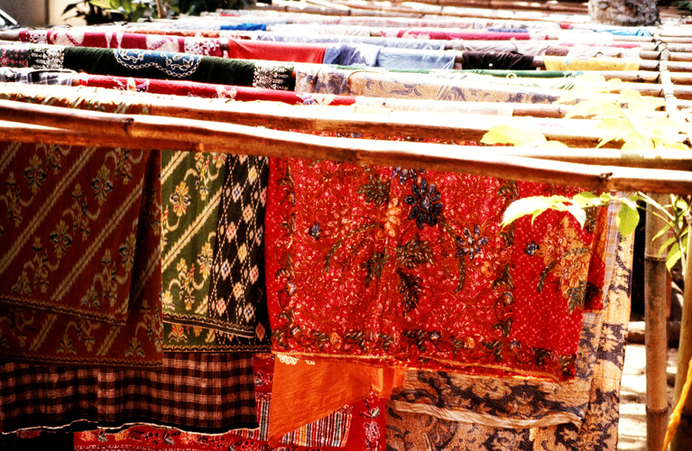 Drying Batik on Bamboo Clothesline